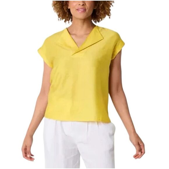 NWT WORTHINGTON Blouse Women’s XL Imperial Gold Yellow Short Sleeve V-Neck Top - Picture 1 of 11